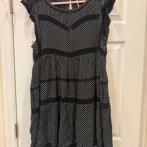 Free People Black & White Floral Dot Lace-Trim Midi Dress